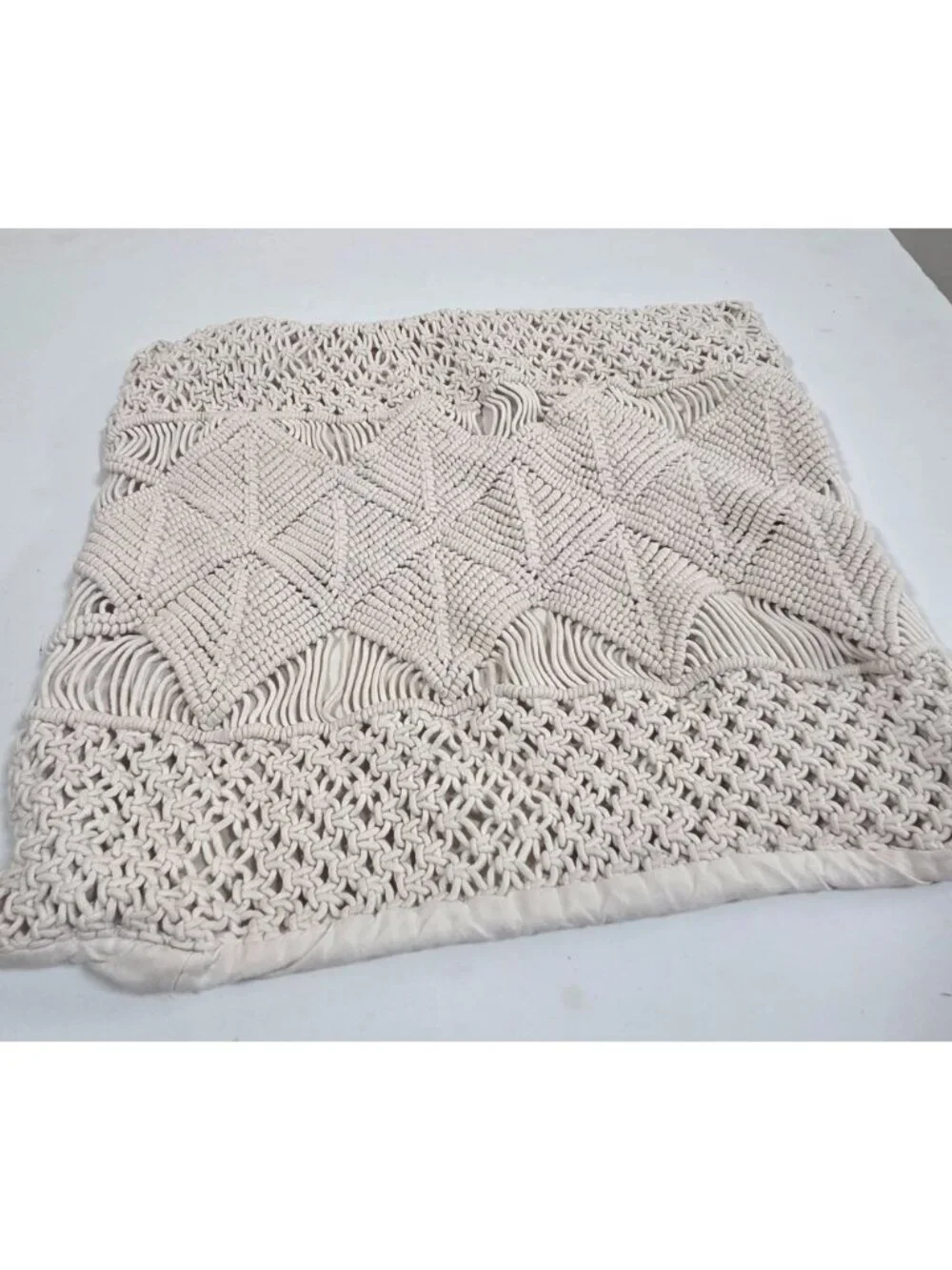 Crate & Barrel Crochet Pillowcase Cream the macrame throw pillow cover